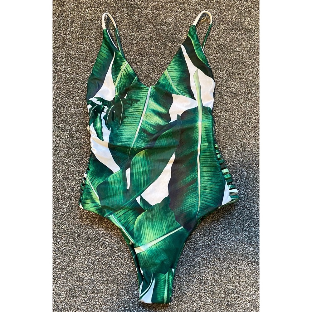 Palm leaf one piece swim suit